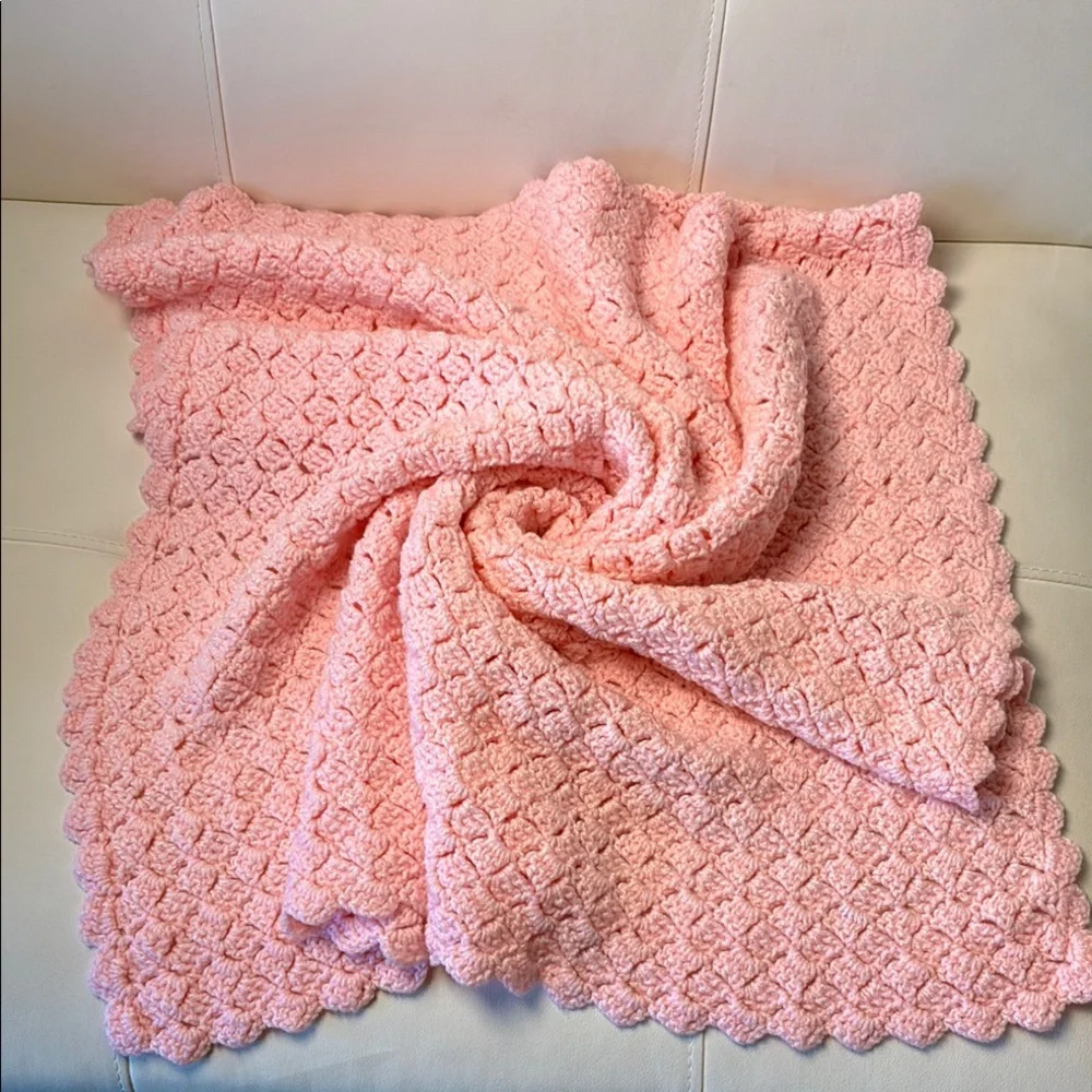 Homemade Pink Textured Knit Throw Blanket